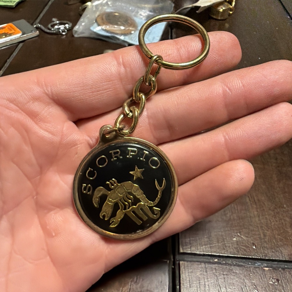 Vintage Scorpio Zodiac Keychain Hit USA Scorpion Black Acrylic Dome Keyring Vtg